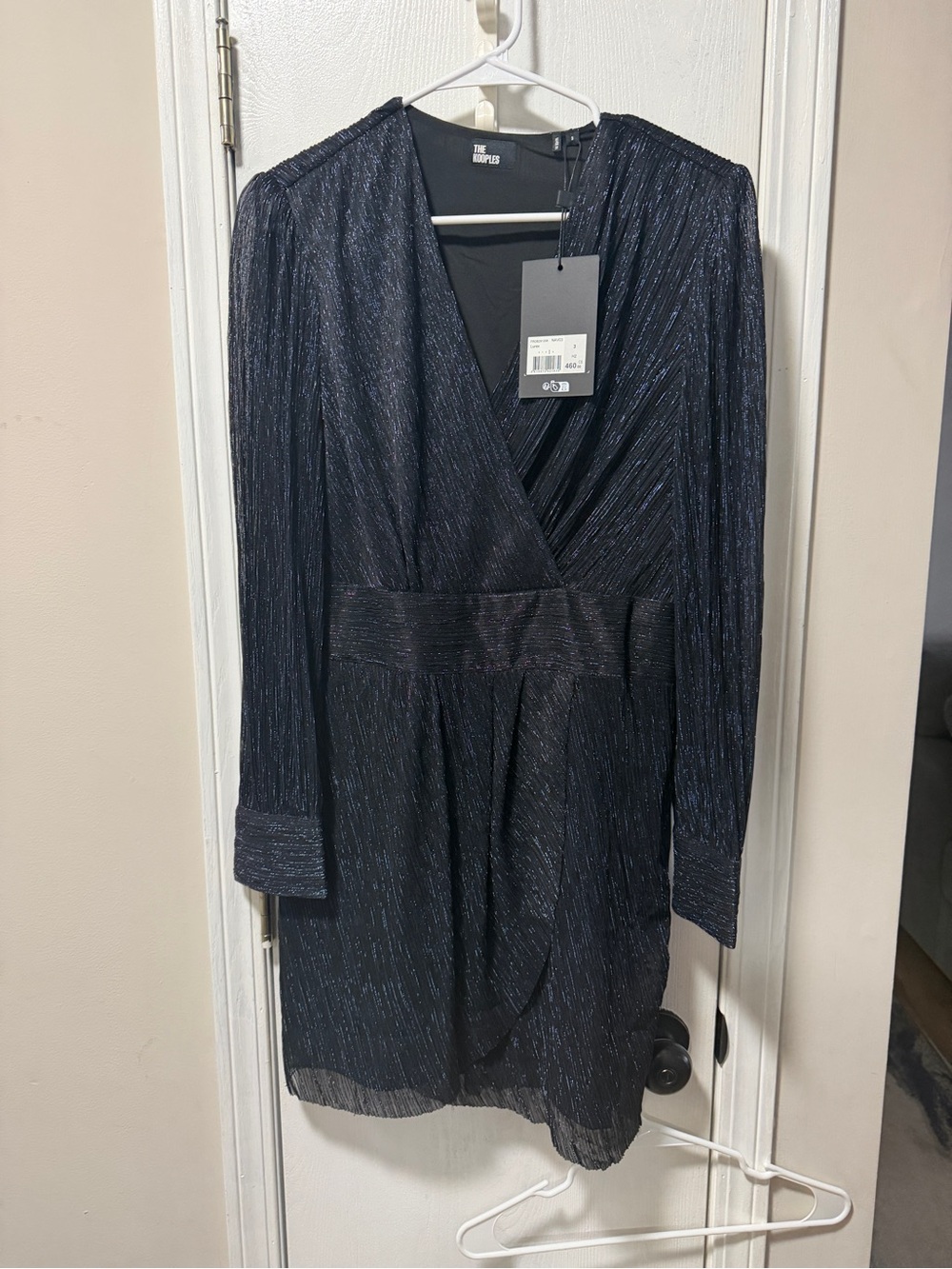 The Kooples Shimmery Navy Long Sleeve Dress size 3/large NWT
